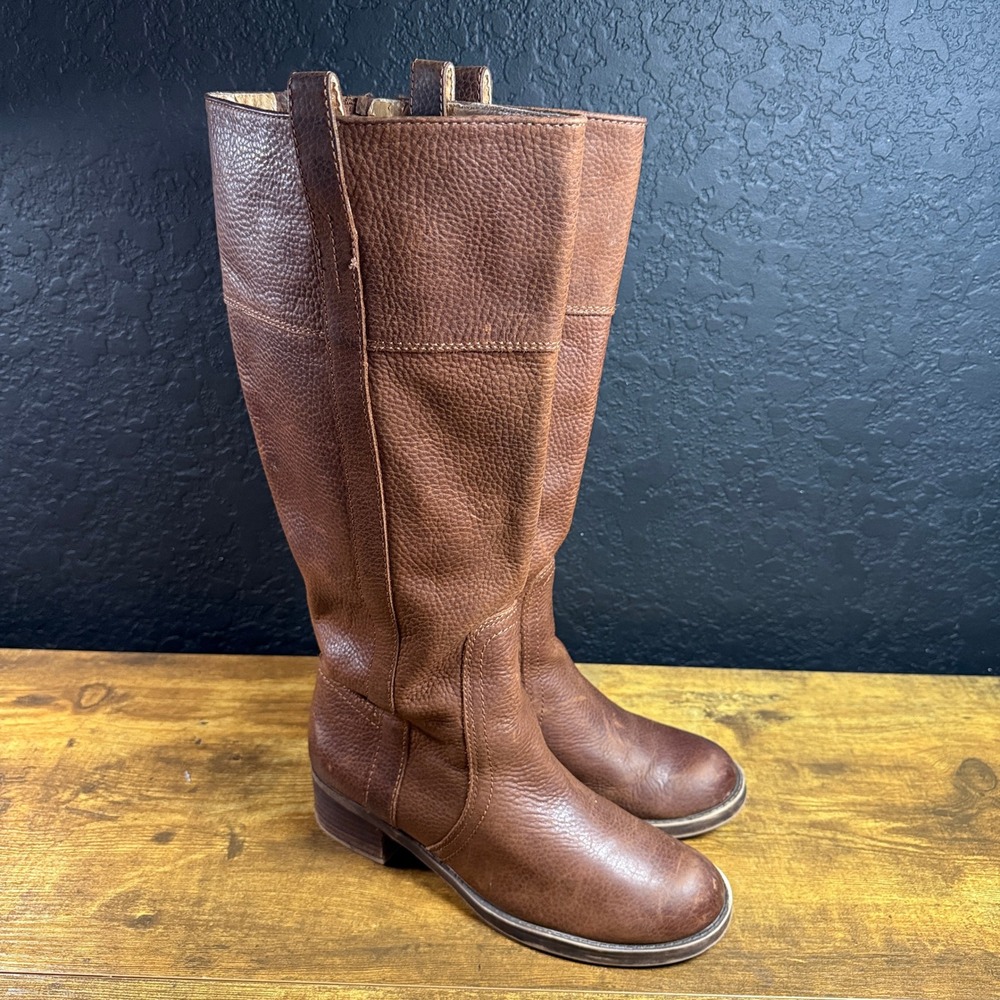 Lucky Brand Tall Riding Brown Leather Fashion Boots Womens 7.5 EU 37.5